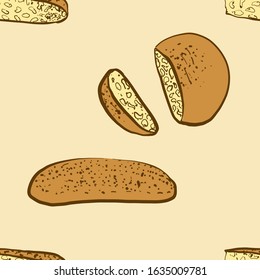 Seamless pattern of sketched Lagana bread. Useable for wallpaper or any sized decoration. Handdrawn Vector Illustration