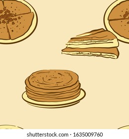 Seamless pattern of sketched Laobing bread. Useable for wallpaper or any sized decoration. Handdrawn Vector Illustration