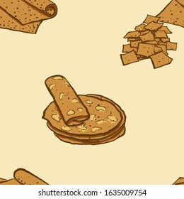 Seamless pattern of sketched Lavash bread. Useable for wallpaper or any sized decoration. Handdrawn Vector Illustration