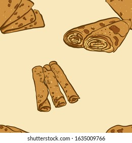 Seamless pattern of sketched Lefse bread. Useable for wallpaper or any sized decoration. Handdrawn Vector Illustration