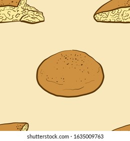 Seamless pattern of sketched Malooga bread. Useable for wallpaper or any sized decoration. Handdrawn Vector Illustration