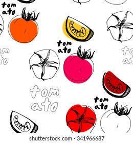 seamless pattern with sketched tomato. hand drawn tomatoes. Various tomatoes vector illustration.