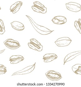 Seamless pattern sketches of beige pecan.