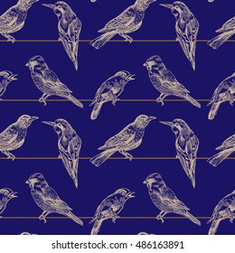 Seamless pattern with sketches of bird. Us for tissue, textile, cloth, fabric, web, material