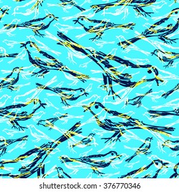 Seamless pattern with sketches of birds