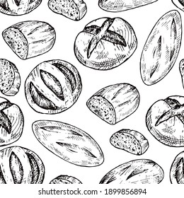 Seamless pattern with sketches of breads.