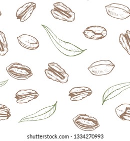 Seamless pattern sketches of brown pecan.