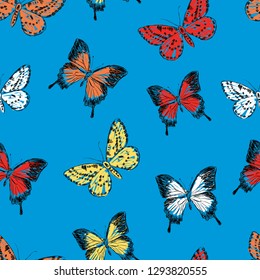 Seamless pattern of sketches of butterflies