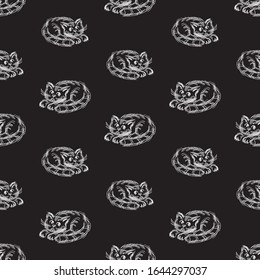 Seamless pattern of sketches cartoon lying cats