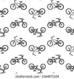 Seamless pattern of sketches city bicycles for active strolls