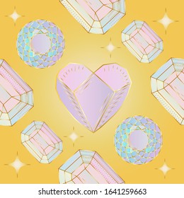 Seamless pattern of sketches of crystals on a white background.