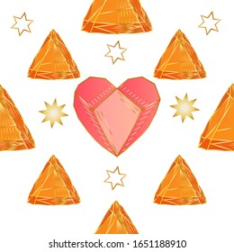 Seamless pattern of sketches of crystals on a white background.