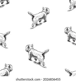 Seamless pattern of sketches cute lap dog walking outdoors