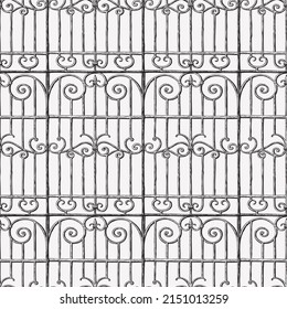 Seamless pattern of sketches decorative vintage fence