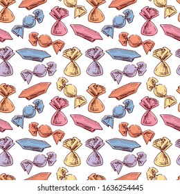 Seamless pattern of sketches different chocolate sweets
