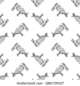 Seamless pattern of sketches domestic cows