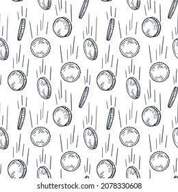 Seamless pattern with sketches of falling coins.