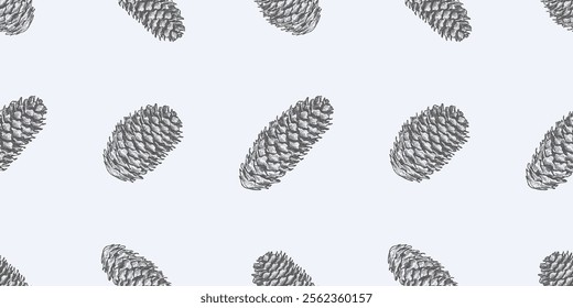 Seamless pattern of sketches fir cones, realistic hand drawings, vector background, paper, wallpaper, fabric, wrapper