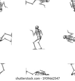 Seamless pattern of sketches human skeleton