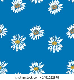 Seamless pattern of sketches of inflorescences of chamomiles