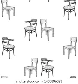 Seamless pattern of sketches of old chairs