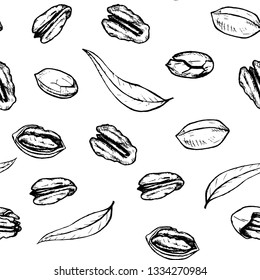 Seamless pattern sketches of pecan.