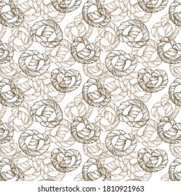 Seamless pattern with sketches of pretzels.