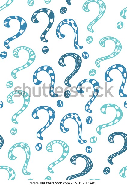 Seamless pattern from sketches of question marks.\
\
Vector background of a4\
format.