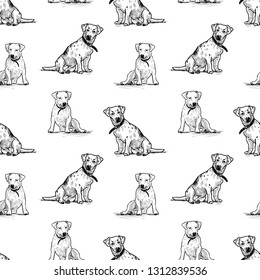 Seamless pattern of sketches of sitting small dogs