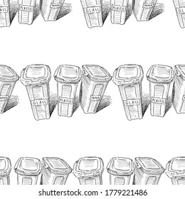 Seamless pattern of sketches sorting garbage bins