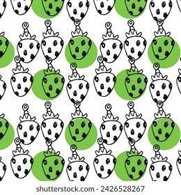 Seamless pattern of sketches strawberry earring for woman. Vector illustration on dark background. Can used for textile, wrapping paper, cover design, beauty background. 
