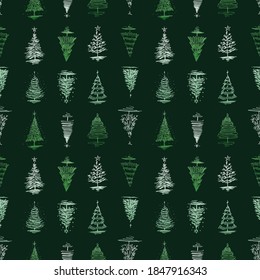 Seamless pattern of sketches various christmas trees