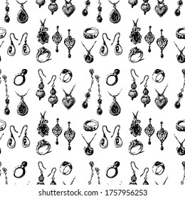 Patrón sin foco de bocetos de varias joyas hembras