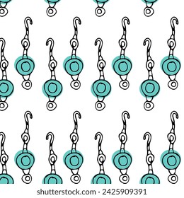 Seamless pattern of sketches various female jewerly with green color. Vector illustration isolated. Can used for textile, wrapping paper, cover design, beauty background. 