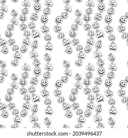 Seamless pattern of sketches various halloween pumpkins