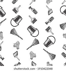 Patrón transparente de esbozos de varias herramientas para la limpieza