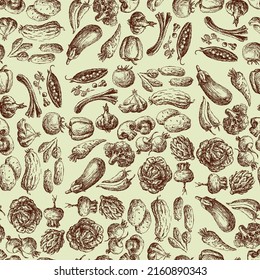 Seamless pattern of sketches various vegetables