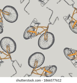 Seamless pattern of a sketching bike background elements 
