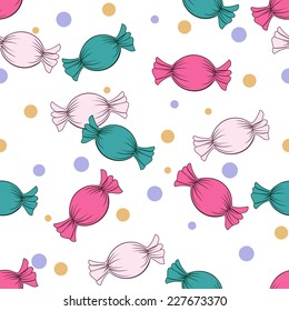 Seamless pattern with sketching colorful candies and confetti