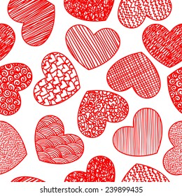 Seamless pattern with sketching hearts. Vector background.