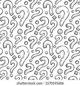 Seamless pattern of sketchy hand drawn question marks.