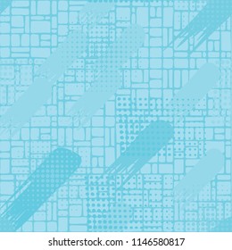 Seamless pattern. Skew brush strokes and elements of dots on the background consisting of a network consisting of a variety of small cells.