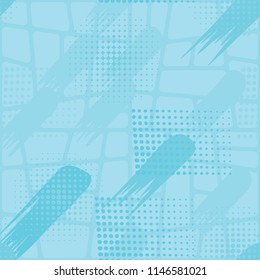 Seamless pattern. Skew brush strokes and elements of dots on the background consisting of different oblique cells.