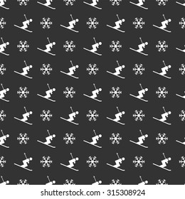 seamless pattern with skier and snowflakes