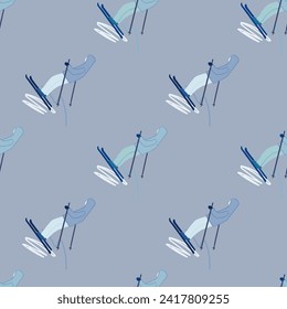 Seamless pattern of skiers in action on a white background, capturing the dynamic essence of skiing.