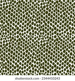 Seamless pattern skin snake, crocodile, lizard, alligator, reptile. Reptilian scales. Monochrome green spots. Vector isolated on white. Serpentine texture. Fashion print. Animal skin texture