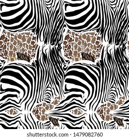 Seamless pattern - skin of a zebra, tiger and panther.