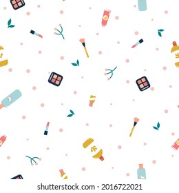 Seamless pattern with skincare and make-up