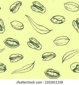 Seamless pattern skit pekaga on a light green background.