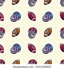 seamless pattern of a skull American footballer